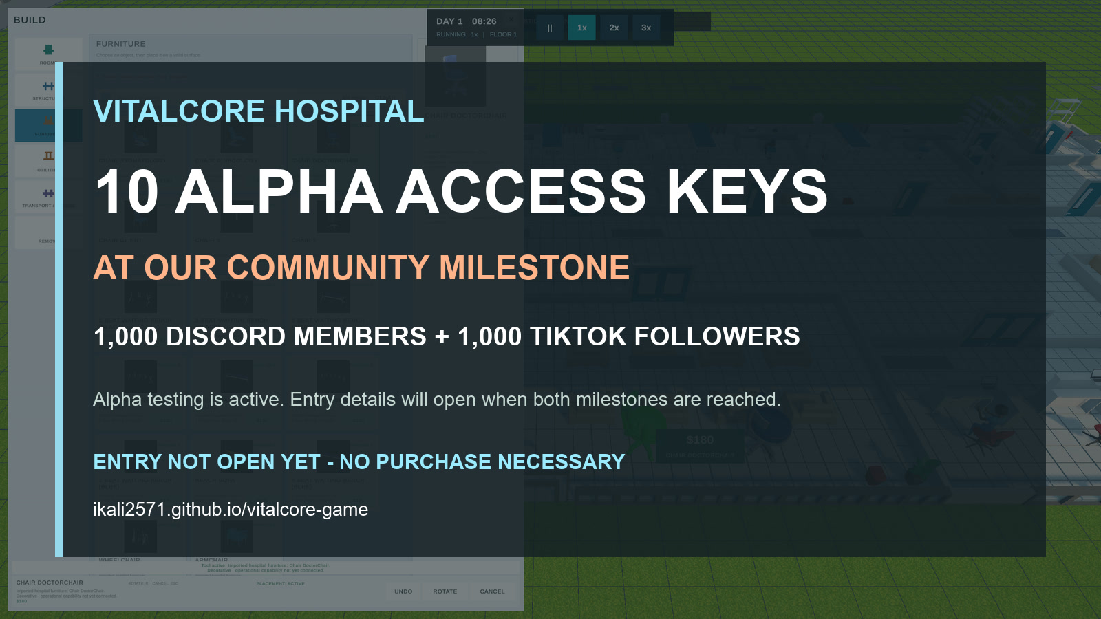 VitalCore Hospital community milestone announcement for ten alpha access keys