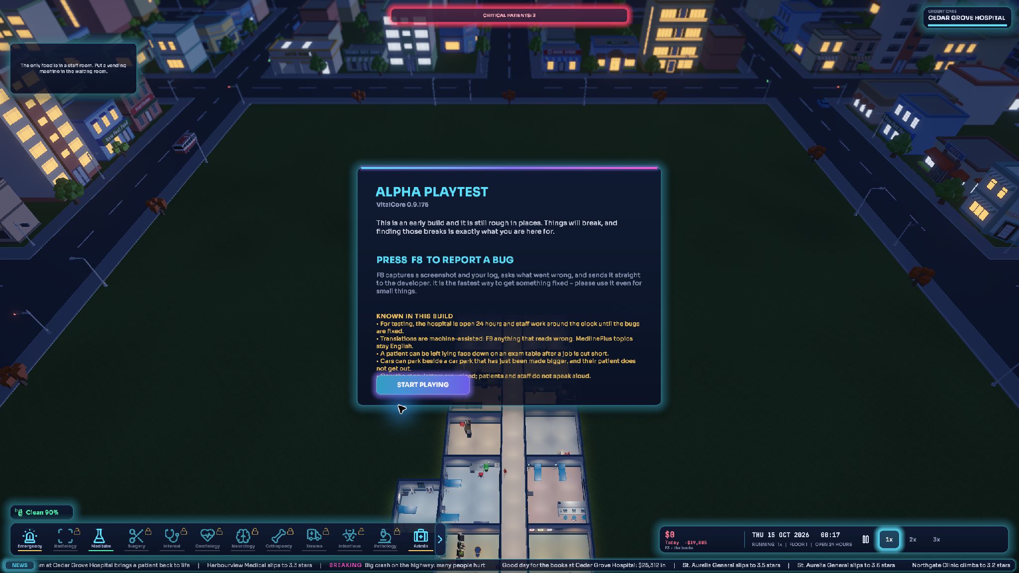 Current VitalCore Hospital gameplay frame