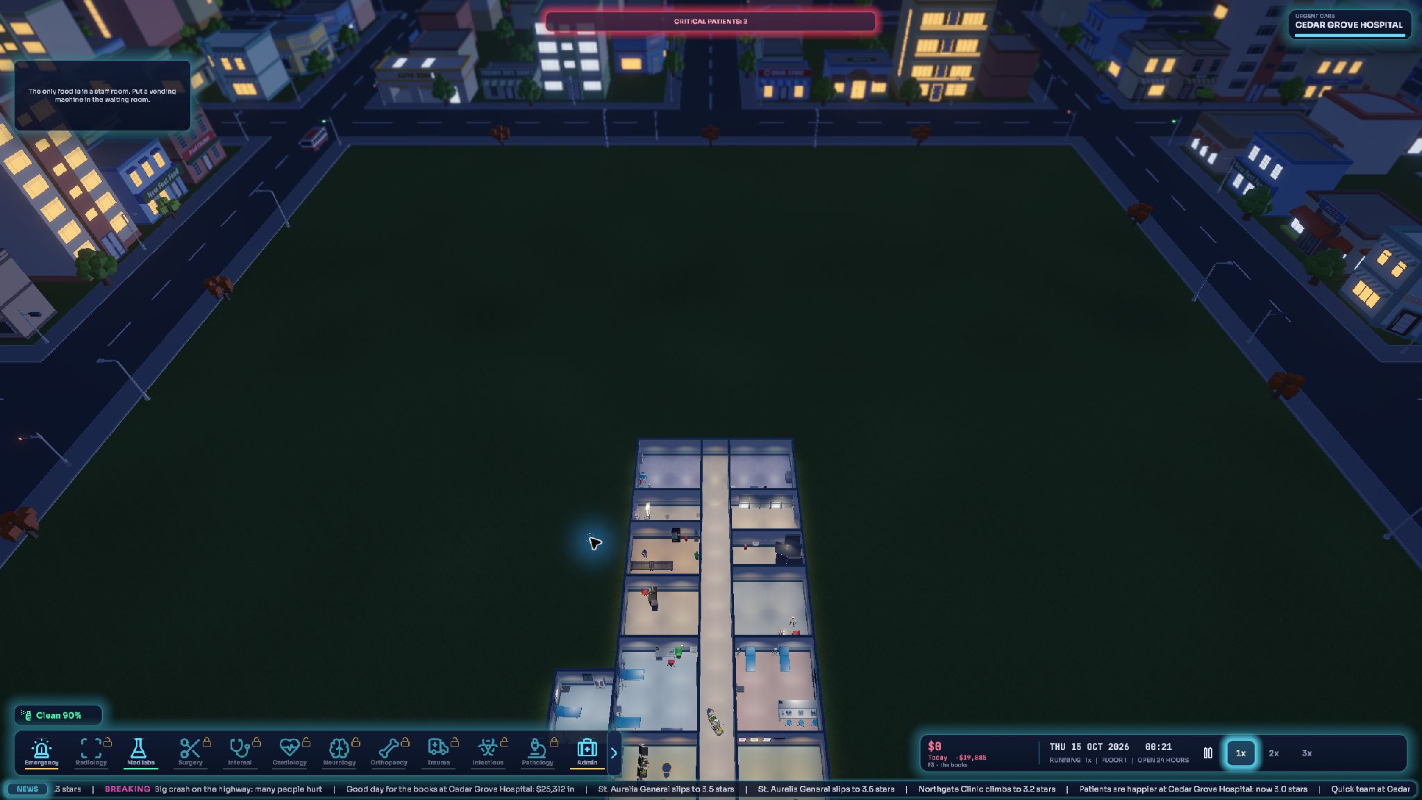Current live city and hospital-management view